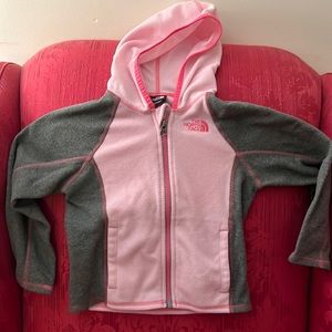 Girls north face glacier full zip up fleece hoodie pink/gray size 4T